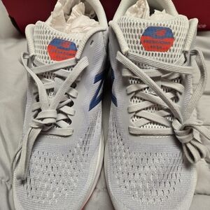 New Balance Light Gray Mesh Running Shoes with Blue Logo